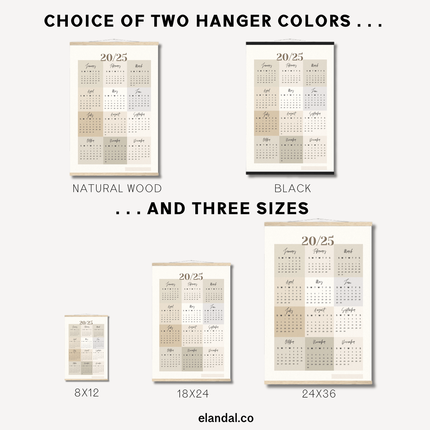 2025 Print Neutral Color Block Poster Calendar with Hangers