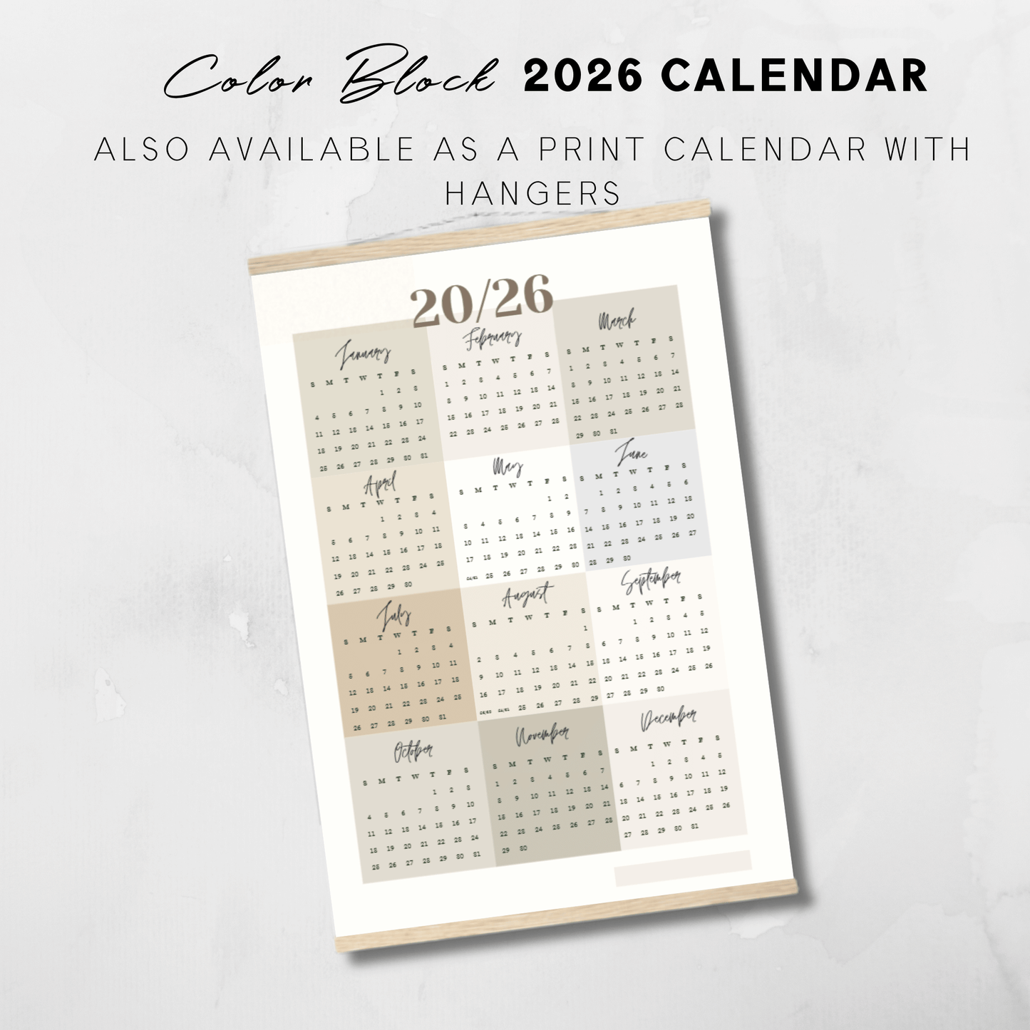 Printable 2026 Neutral Color Block Poster Calendar