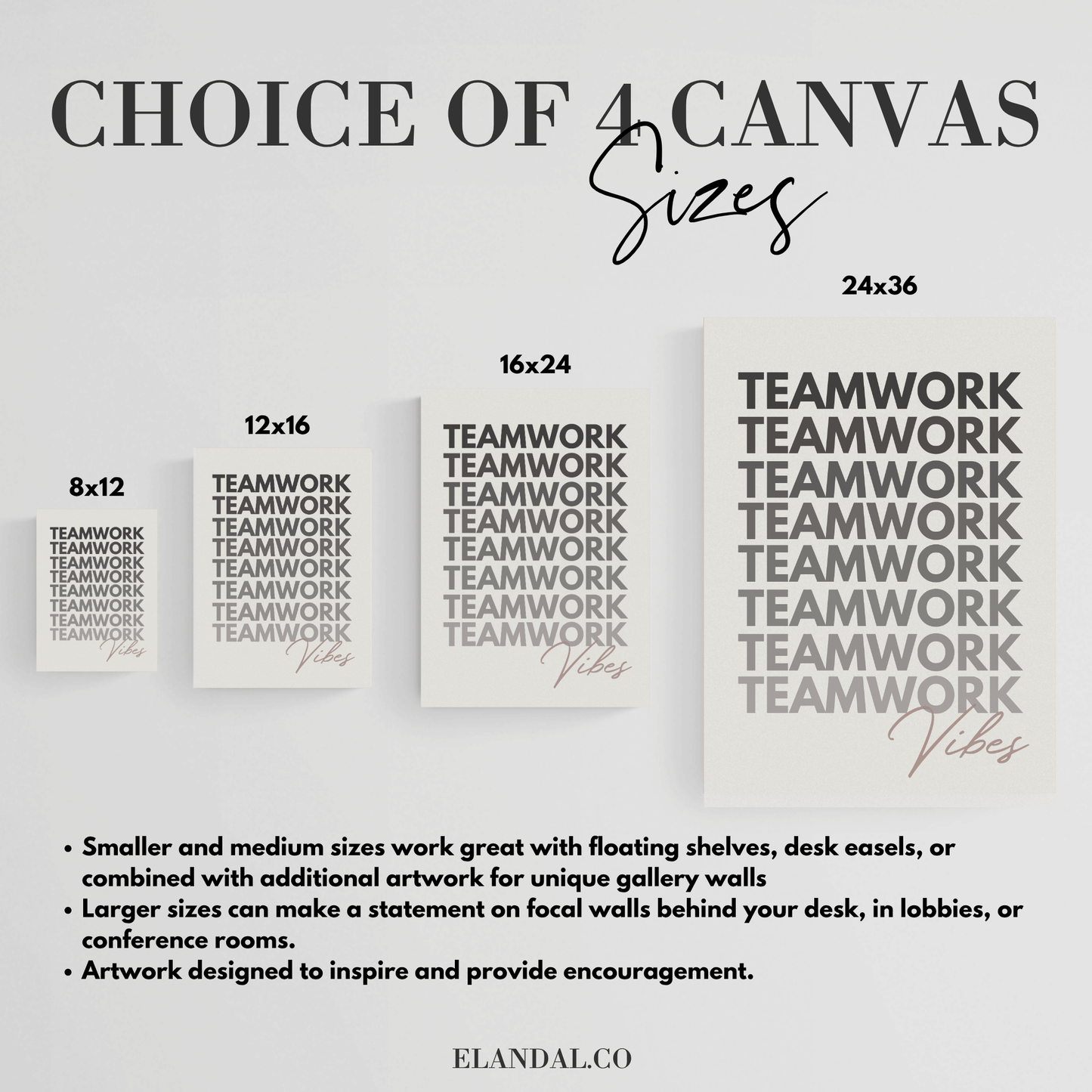 Lienzo con impresiones de Teamwork Vibes para oficinas, cubículos y salas de reuniones