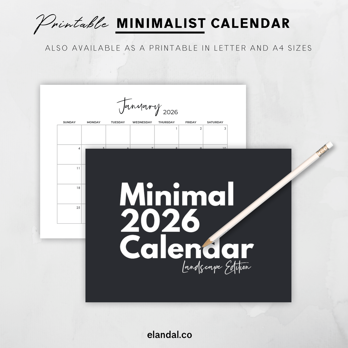 2026 Print Minimalist Landscape Black and White Photo Calendar