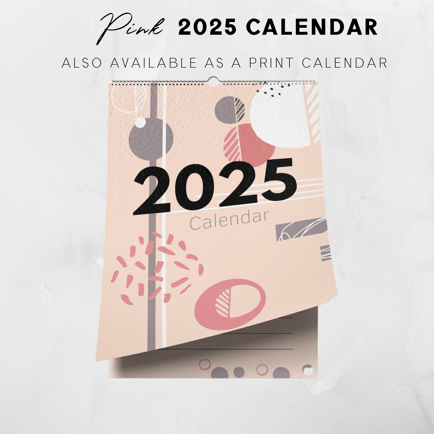 2025 Printable Pink Aesthetic Abstract Design Calendar