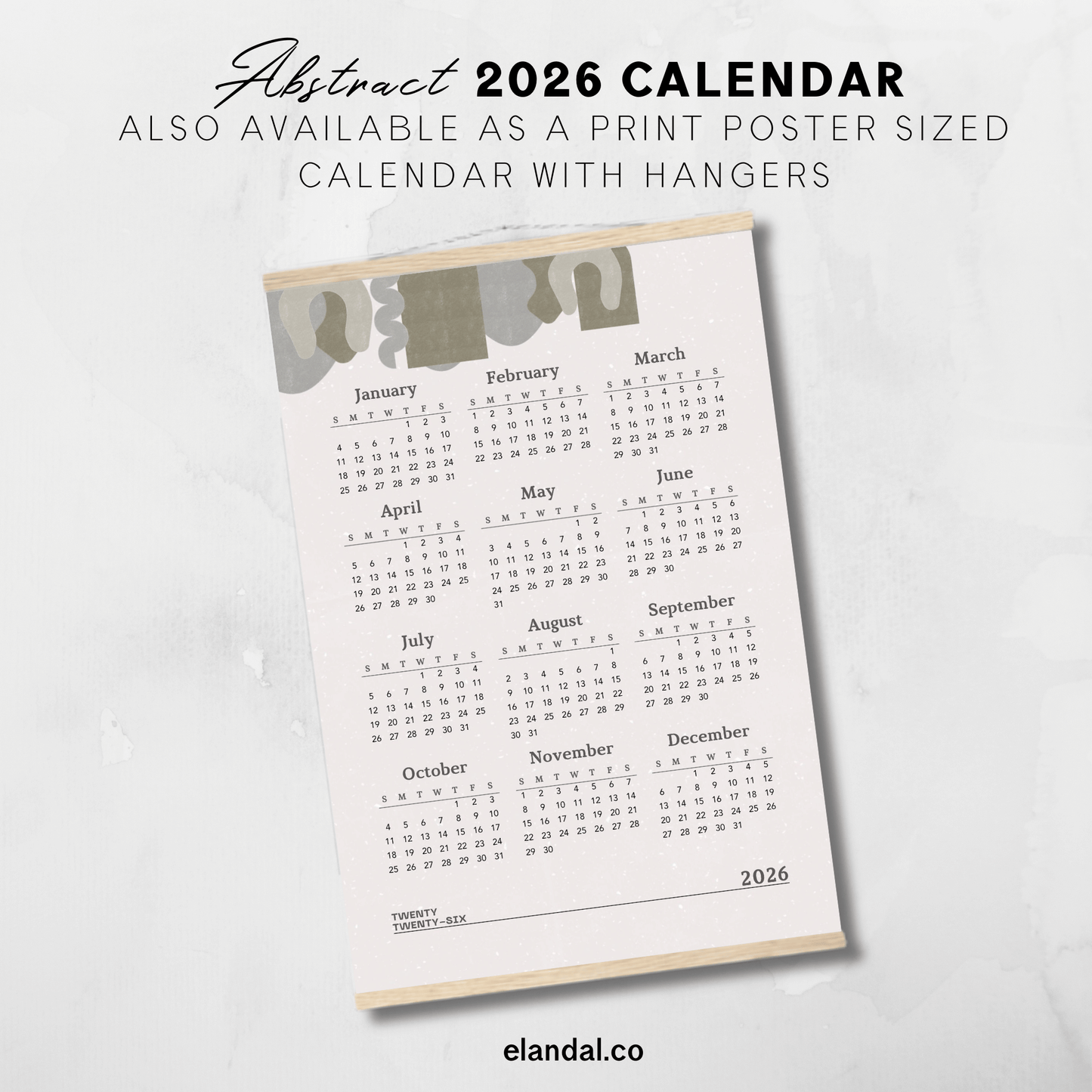 2026 Printable Abstract Minimalist Poster Calendar