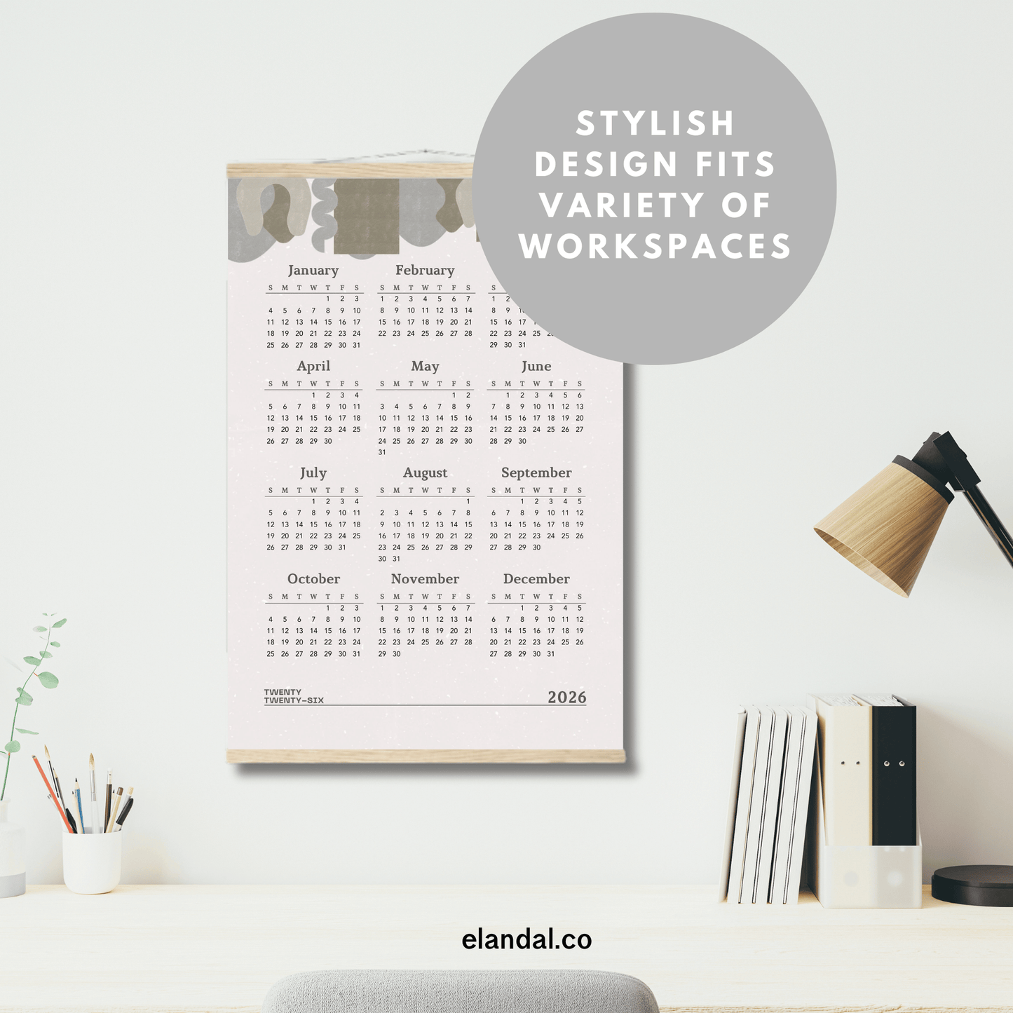 2026 Print Abstract Art Minimalist Poster Calendar with Hangers