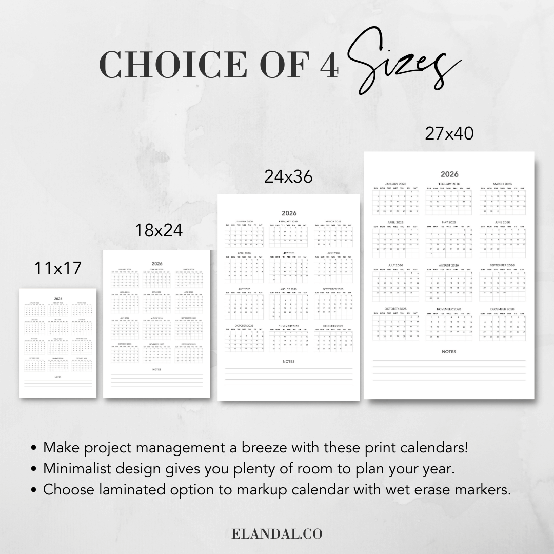 2026 Print Minimalist Poster Planning Calendar with Lamination Option