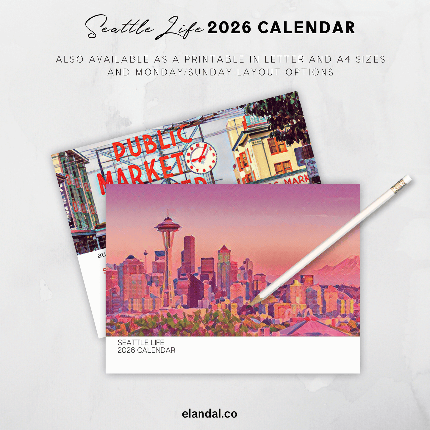 2026 Print Seattle Life Illustrated Wall Calendar
