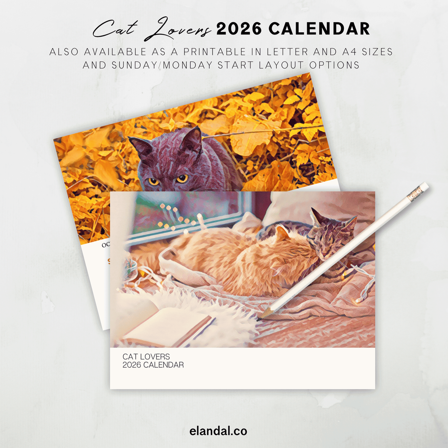 2026 Print Cat Lovers Illustrated Wall Calendar