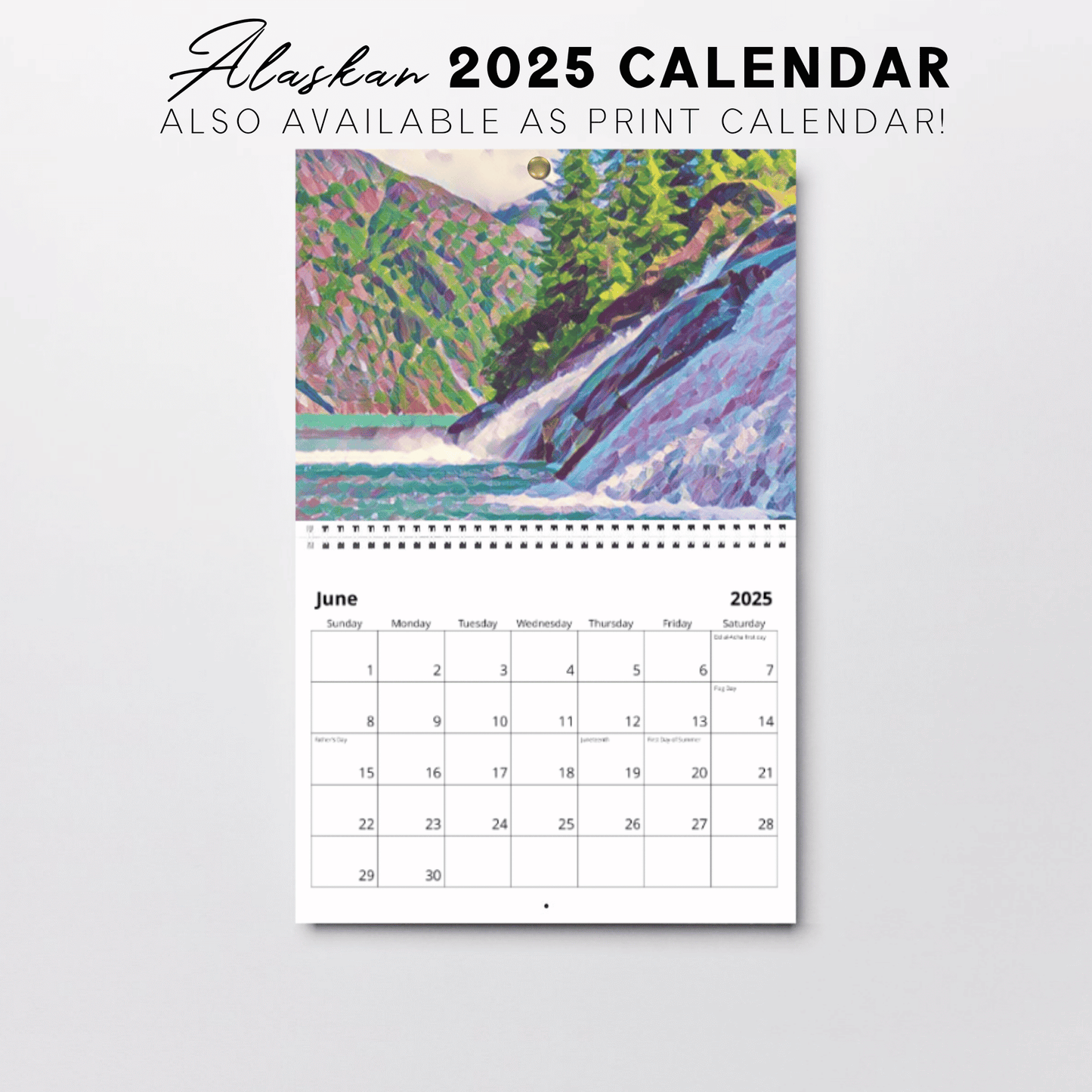 2025 Printable Alaska Illustrated Landscape Calendar