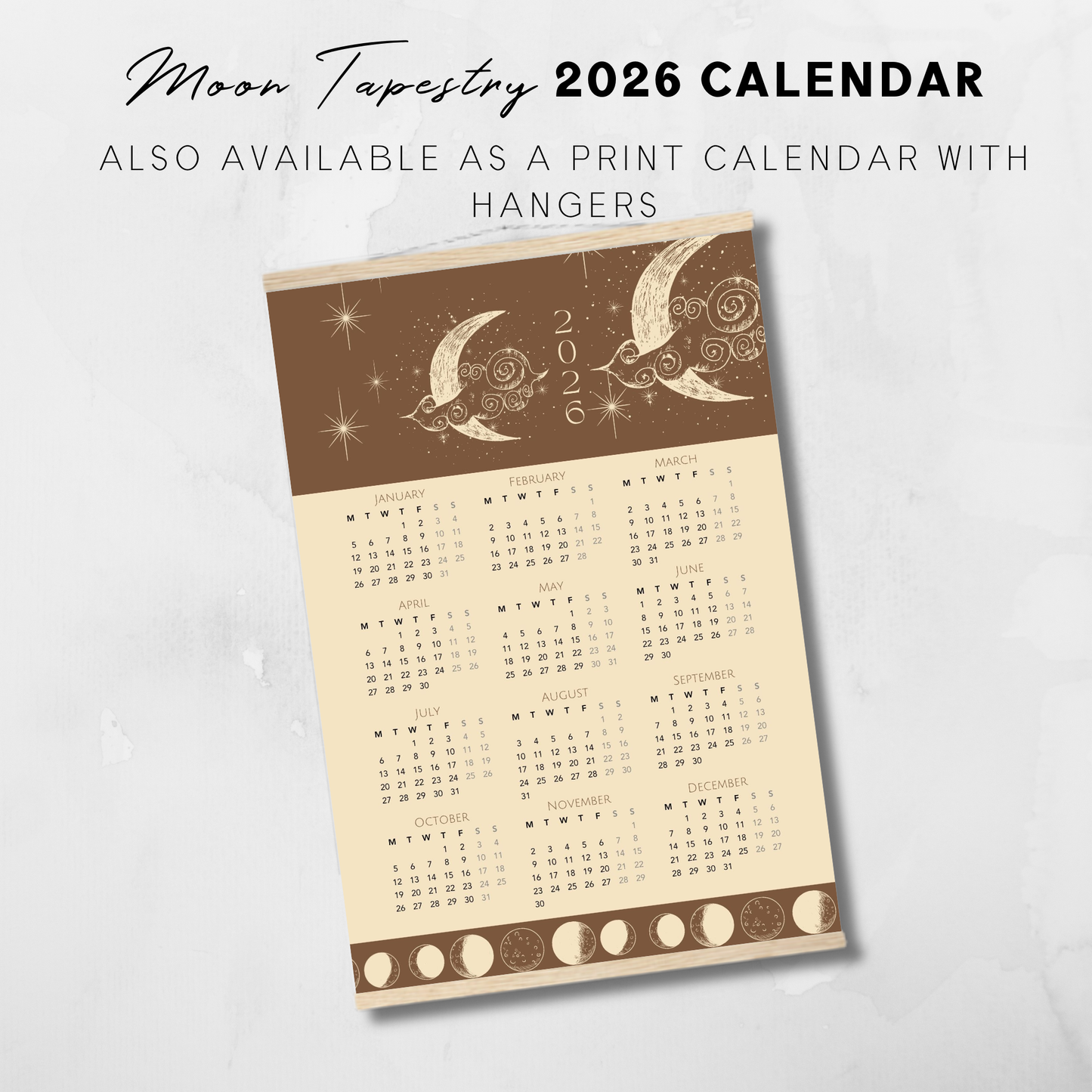 2026 Printable Moon Tapestry Poster Calendar
