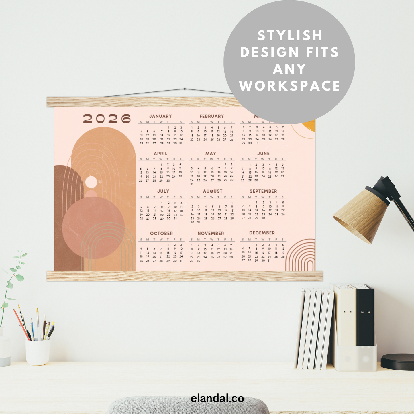 2026 Print Retro Bohemian Landscape Poster Calendar with Hangers