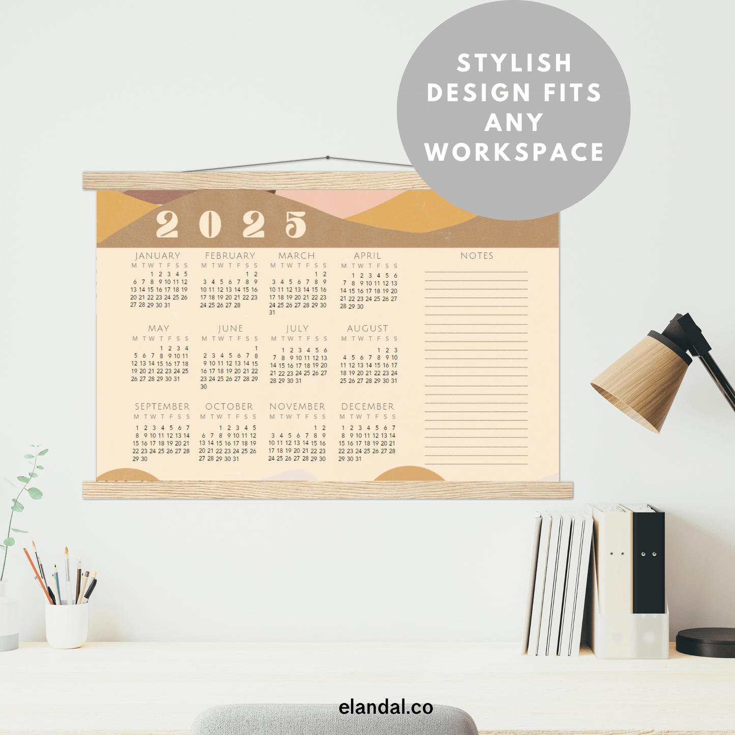 Calendario de pósteres con paisajes de montañas vintage impresos en 2025 con perchas