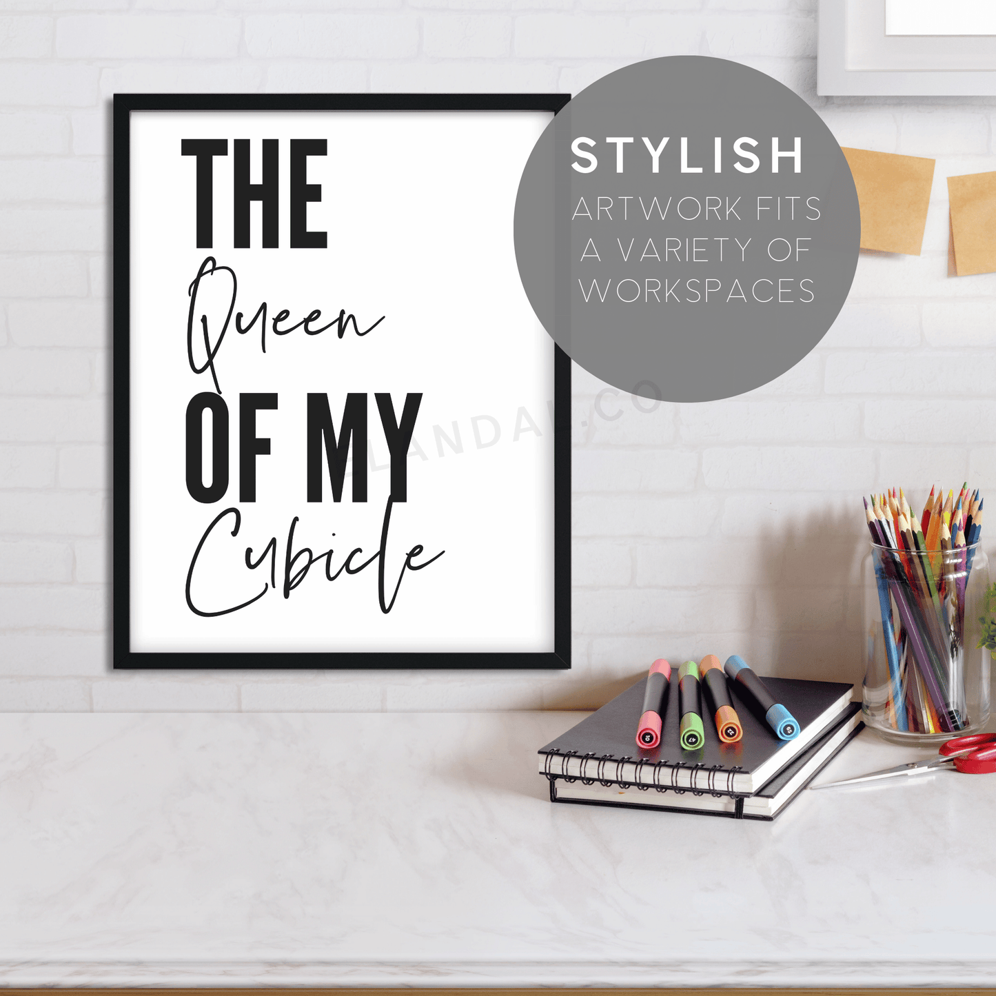 Obra de arte enmarcada para pared de oficina y decoración de cubículos "Reina de mi cubículo"