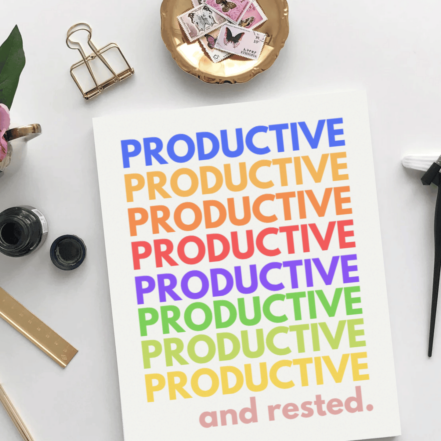 Productive and Rested Unframed Print Poster, Cubicle/Office Art Wall Decor