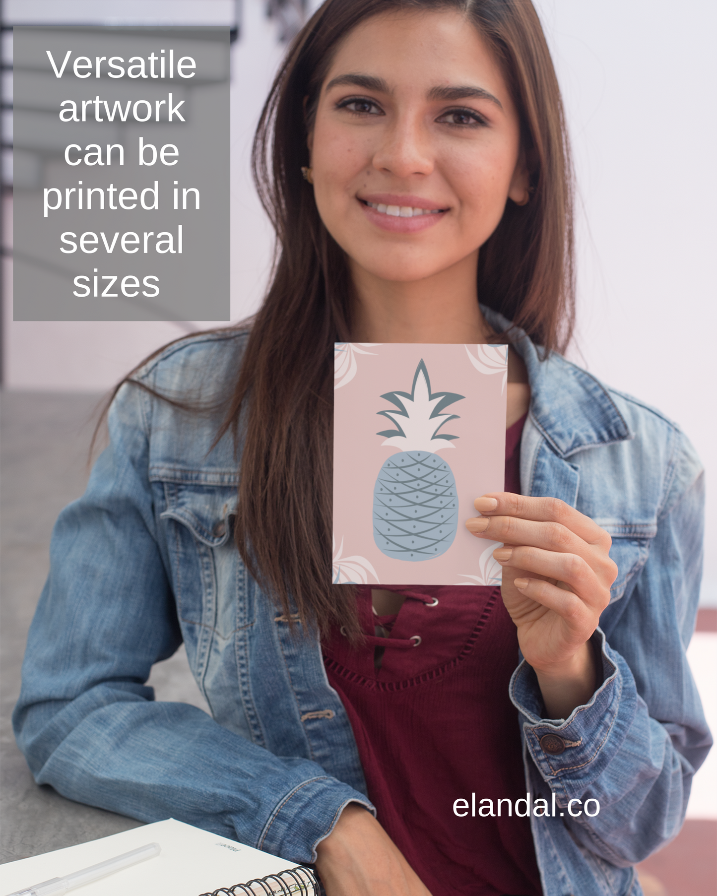 Printable Pink and Blue Pineapple Tropical Wall Art for Workspace