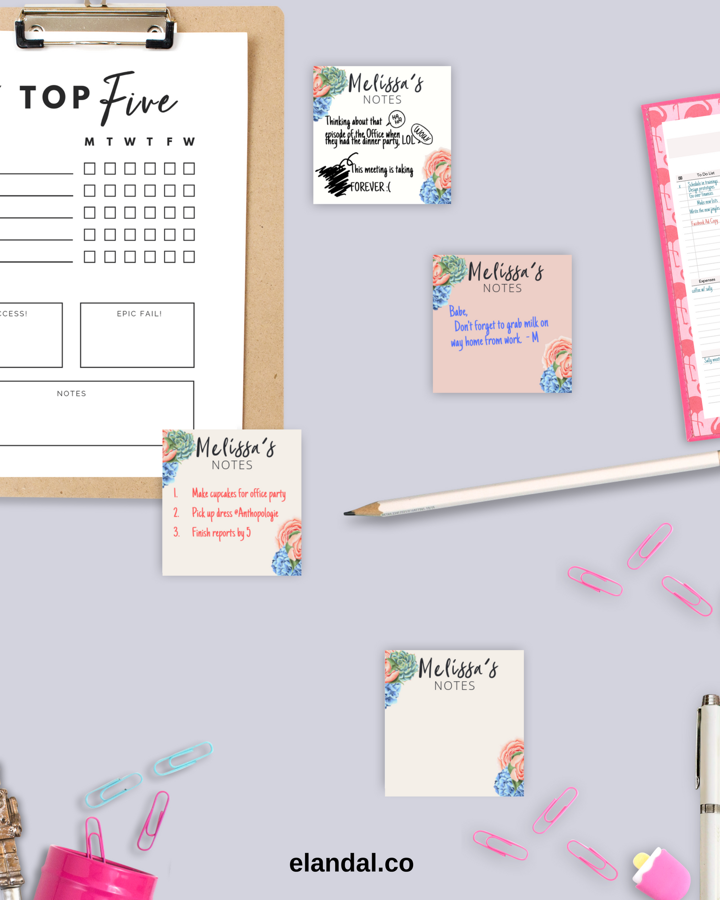 Personalized Floral Sticky Note Pads | Custom Stationery for the Office 3x3 in.