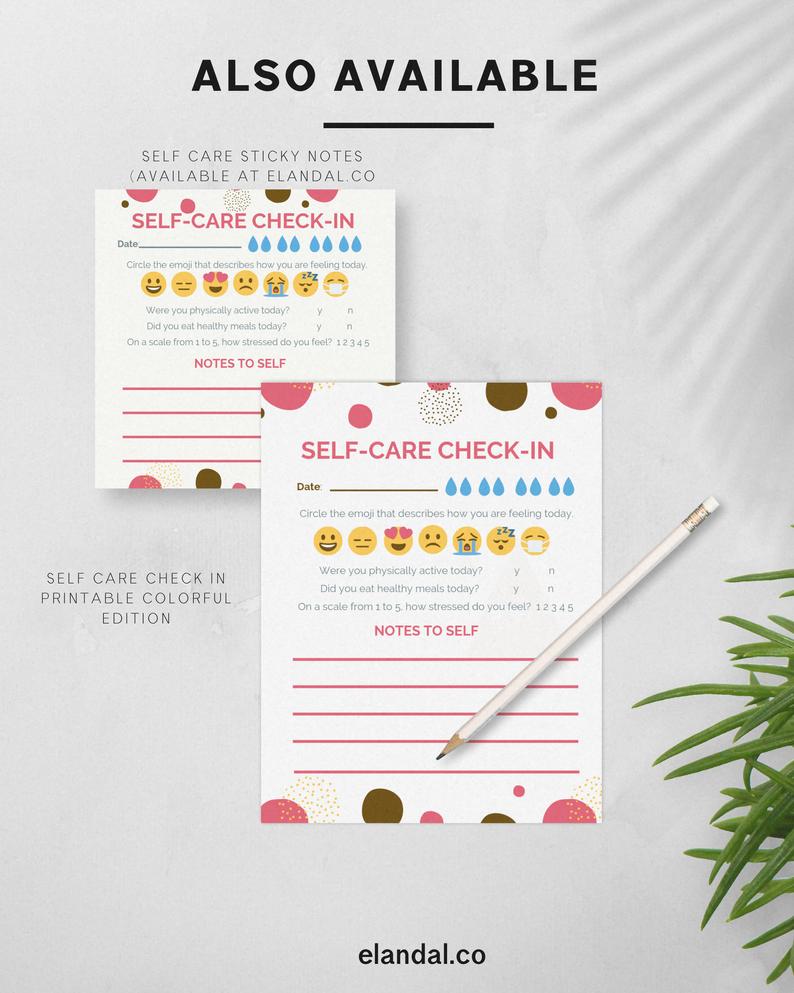 Self-Care Printable Planner Insert Minimal Version, Stress Relief, Mood Chart, Mental Health Anti-Anxiety Printable, Daily Journal Page