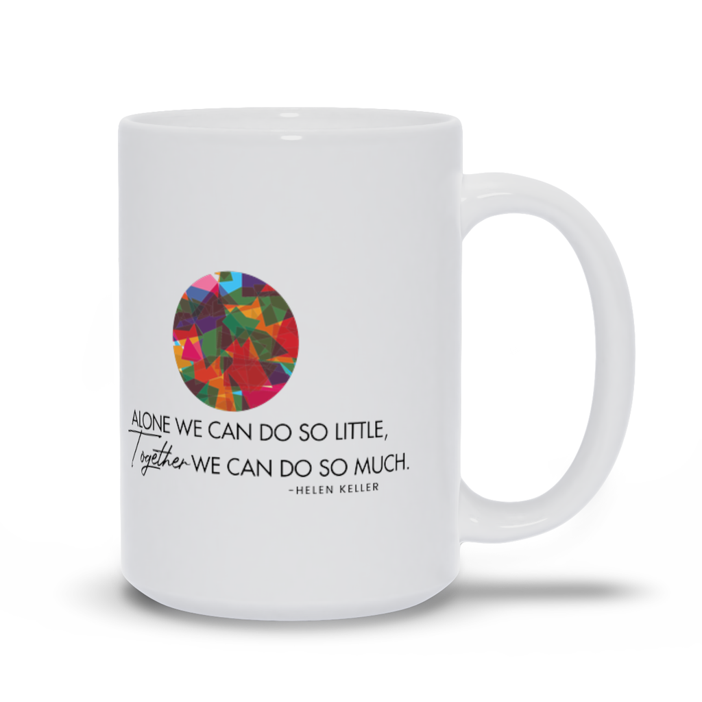 Taza de café para oficina con cita "Trabajo en equipo", disponible en 11 y 15 onzas