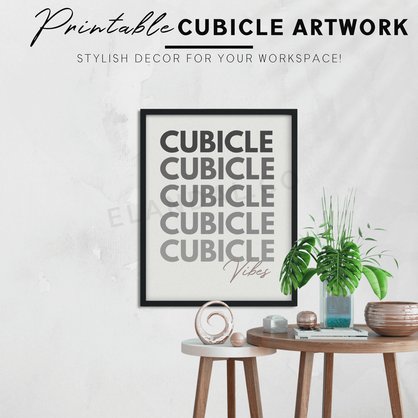 Cubicle Vibes - Decoración imprimible para cubículos de oficina, arte mural para la oficina, regalo para compañeros de trabajo, póster de descarga digital, letrero para cubículos o oficinas