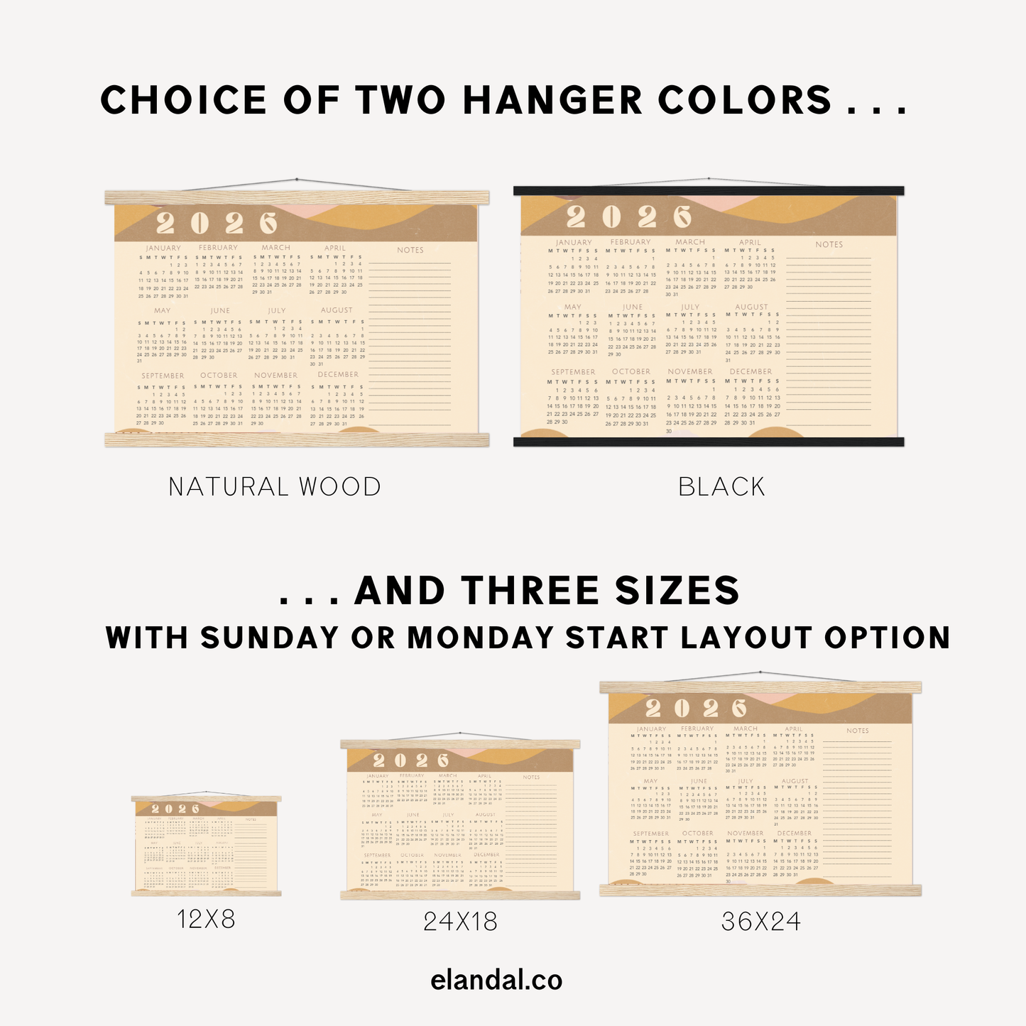 2026 Print Vintage Mountains Landscape Poster Calendar with Hangers