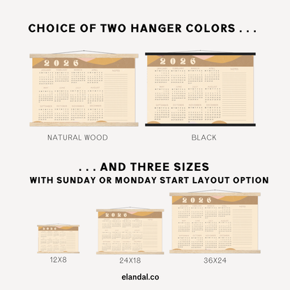 2026 Print Vintage Mountains Landscape Poster Calendar with Hangers