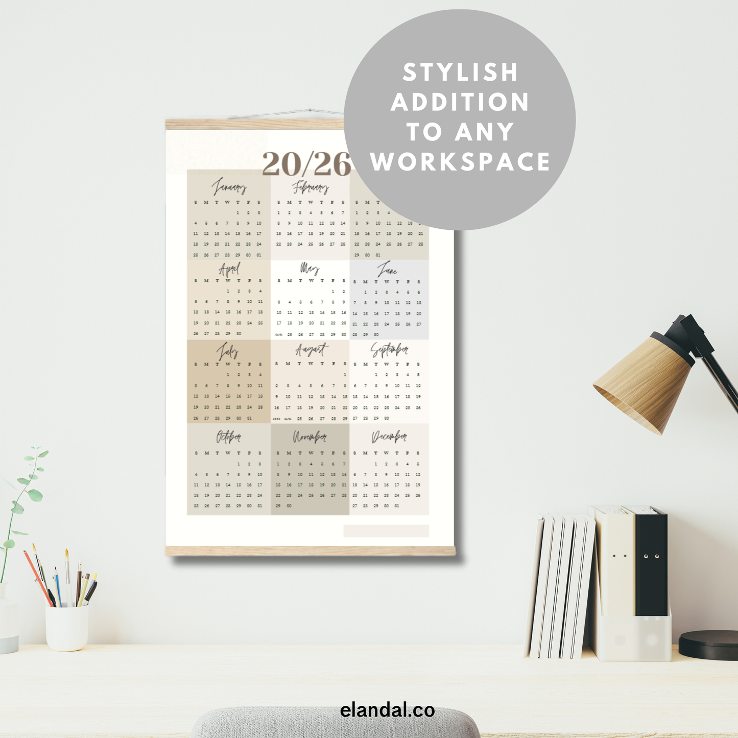2026 Print Neutral Color Block Poster Calendar with Hangers