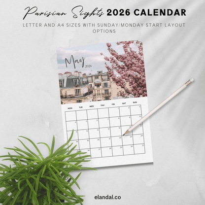 2026 Printable Parisian Sights Paris Photo Calendar