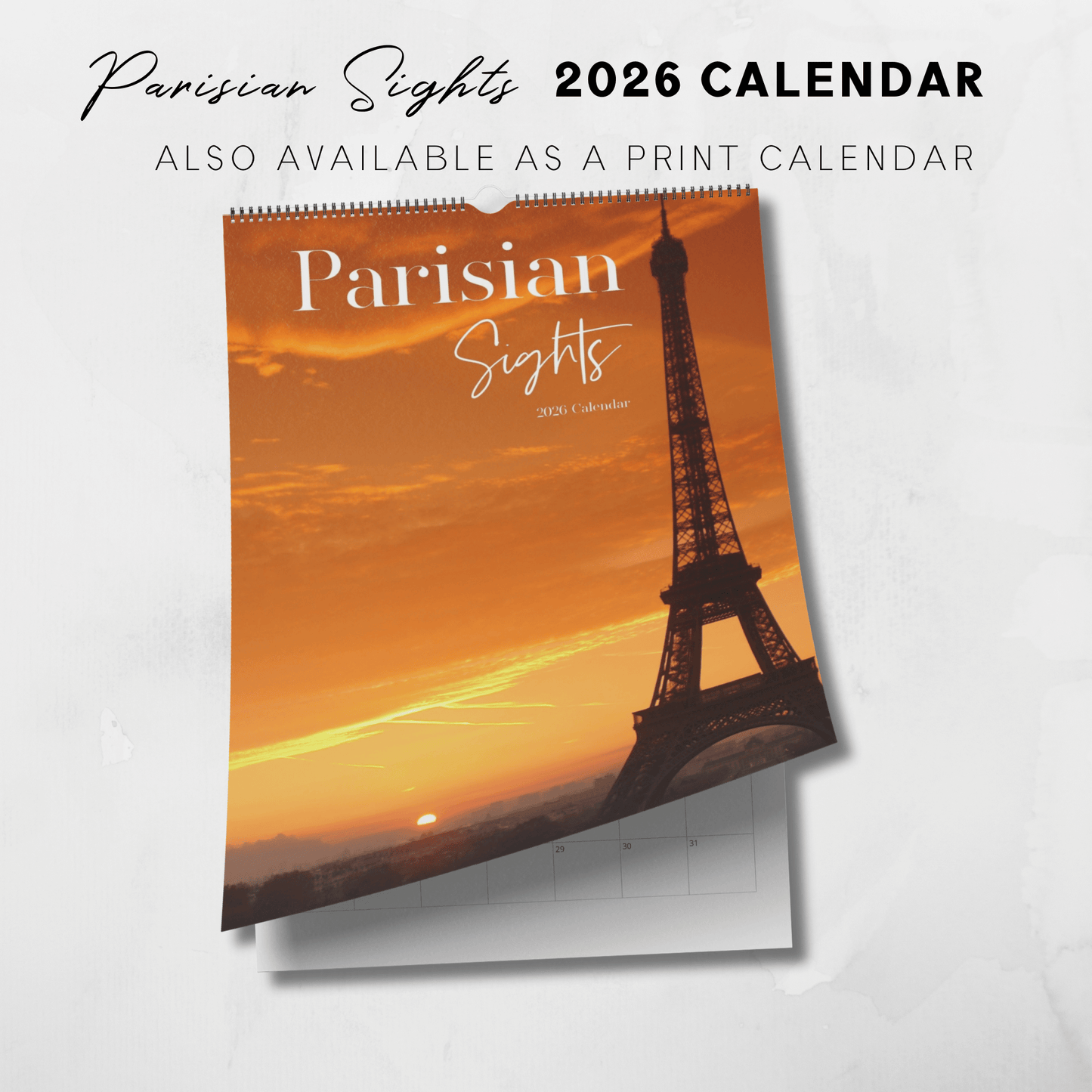 2026 Printable Parisian Sights Paris Photo Calendar