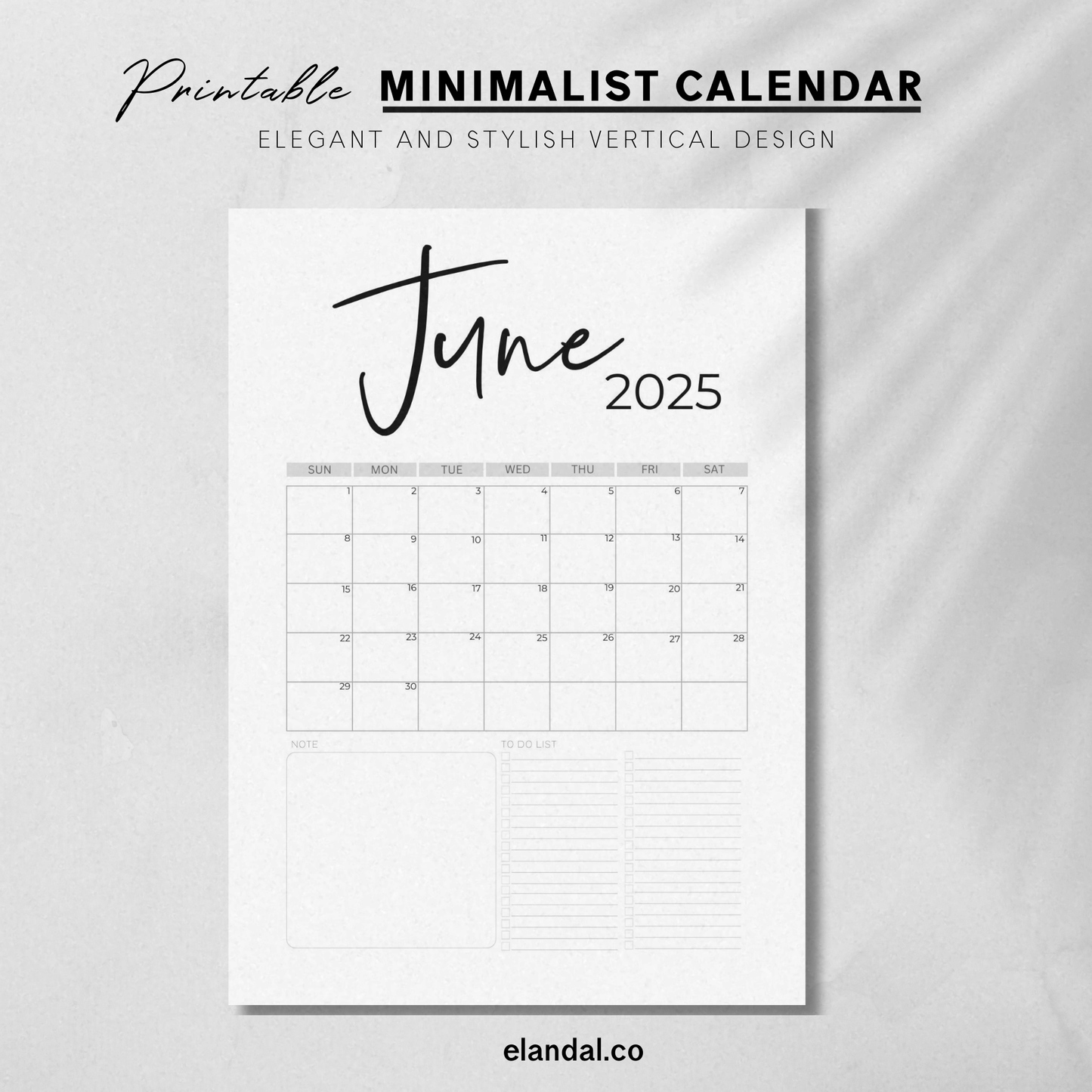 Calendario vertical minimalista imprimible de 2025, calendario de escritorio de 12 meses, decoración elegante para la oficina