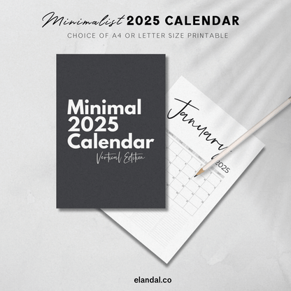 Calendario vertical minimalista imprimible de 2025, calendario de escritorio de 12 meses, decoración elegante para la oficina