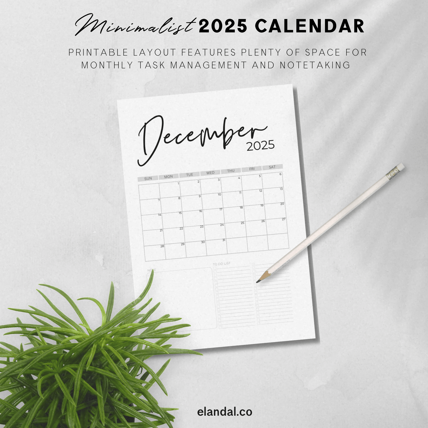 Calendario vertical minimalista imprimible de 2025, calendario de escritorio de 12 meses, decoración elegante para la oficina