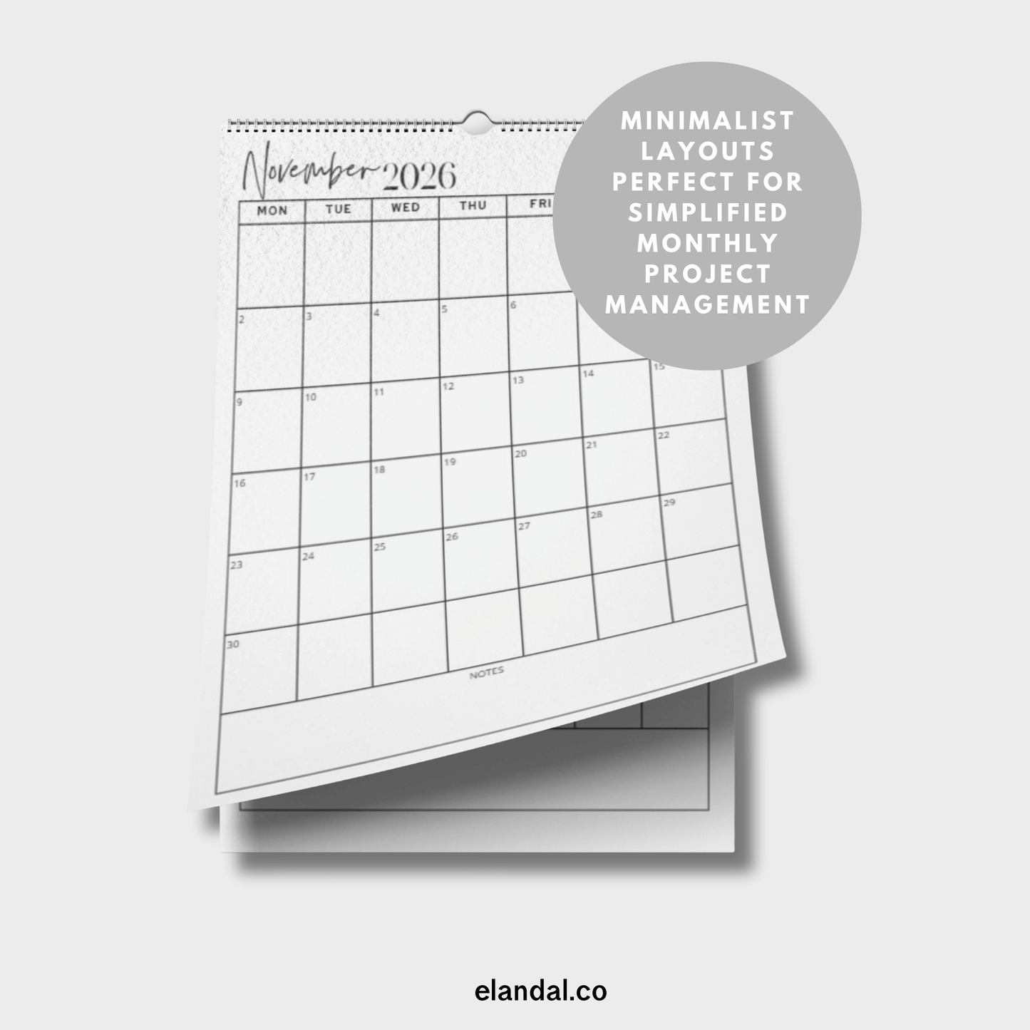 2026 Print Minimal Full Page Vertical Calendar