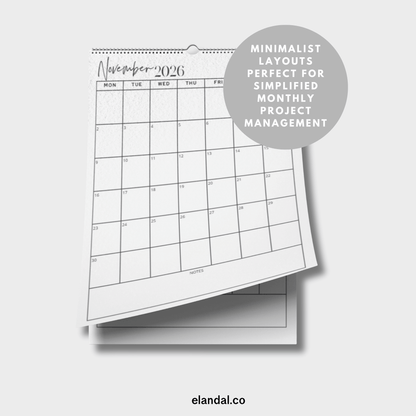 2026 Print Minimal Full Page Vertical Calendar