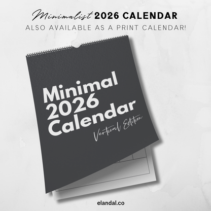 2026 Printable Minimal Vertical Calendar, Desk 12-Month Calendar, Stylish Office Decor