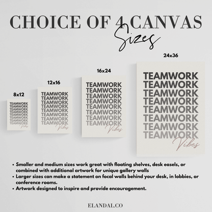 Lienzo con impresiones de Teamwork Vibes para oficinas, cubículos y salas de reuniones