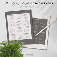 Load image into Gallery viewer, Printable 2024 Slate Gray Poster Calendar, Available in 2 Sizes, Instant Download
