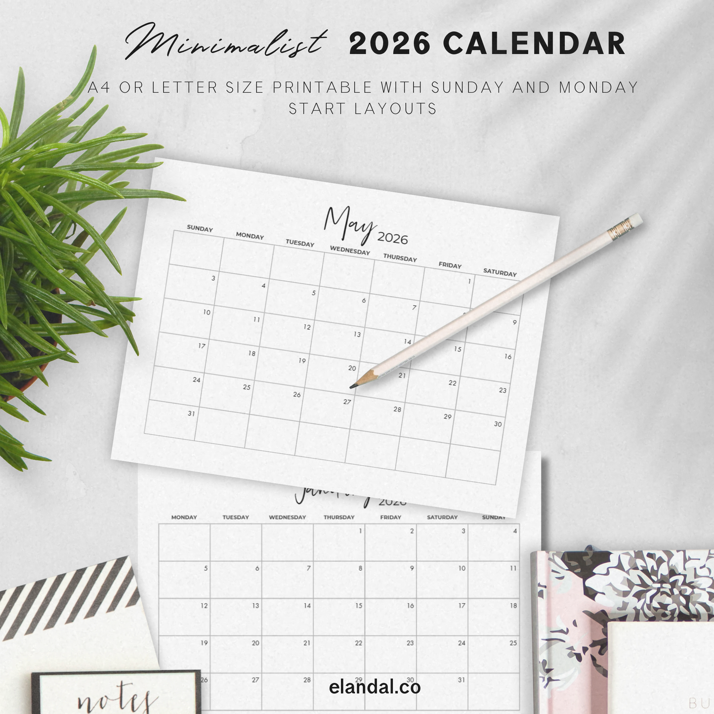 2026 Printable Landscape Calendar