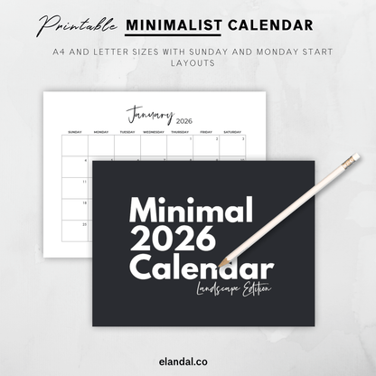 2026 Printable Landscape Calendar