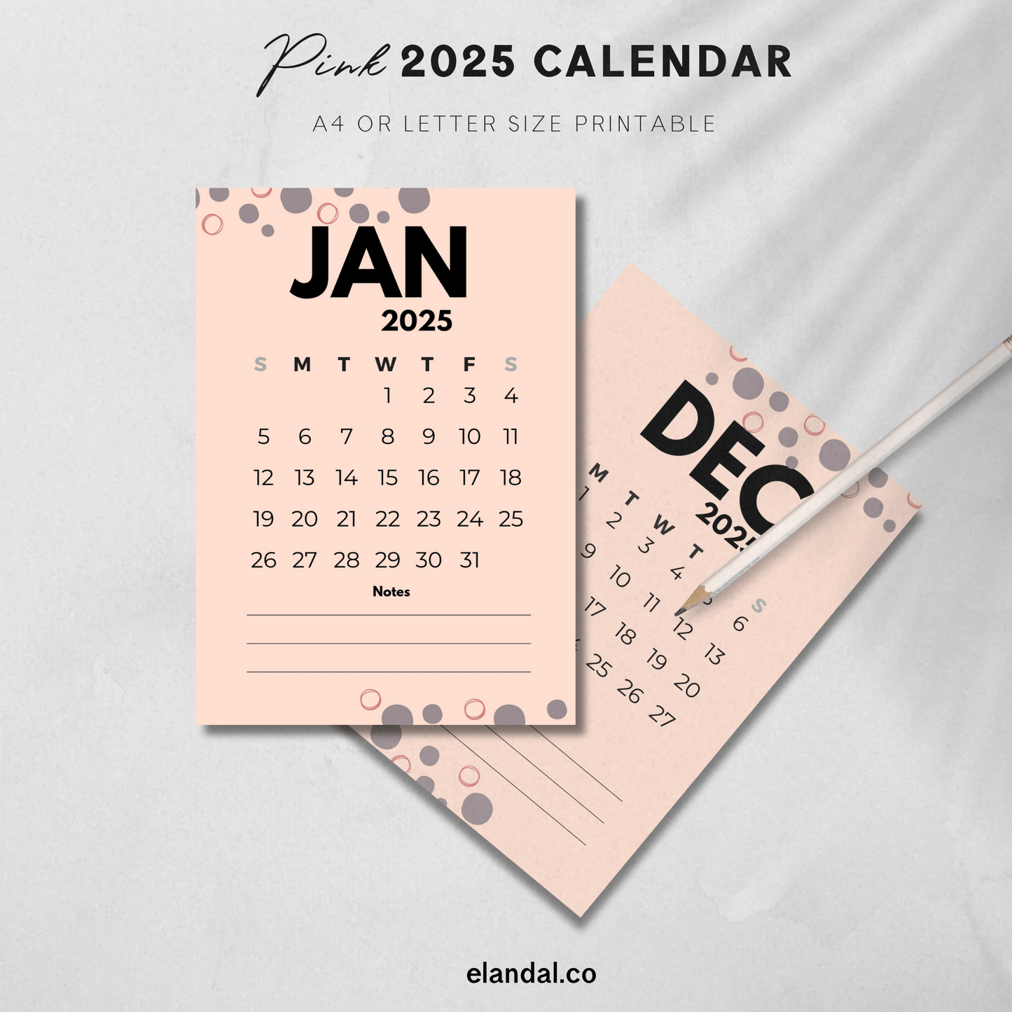 2025 Printable Pink Aesthetic Abstract Design Calendar