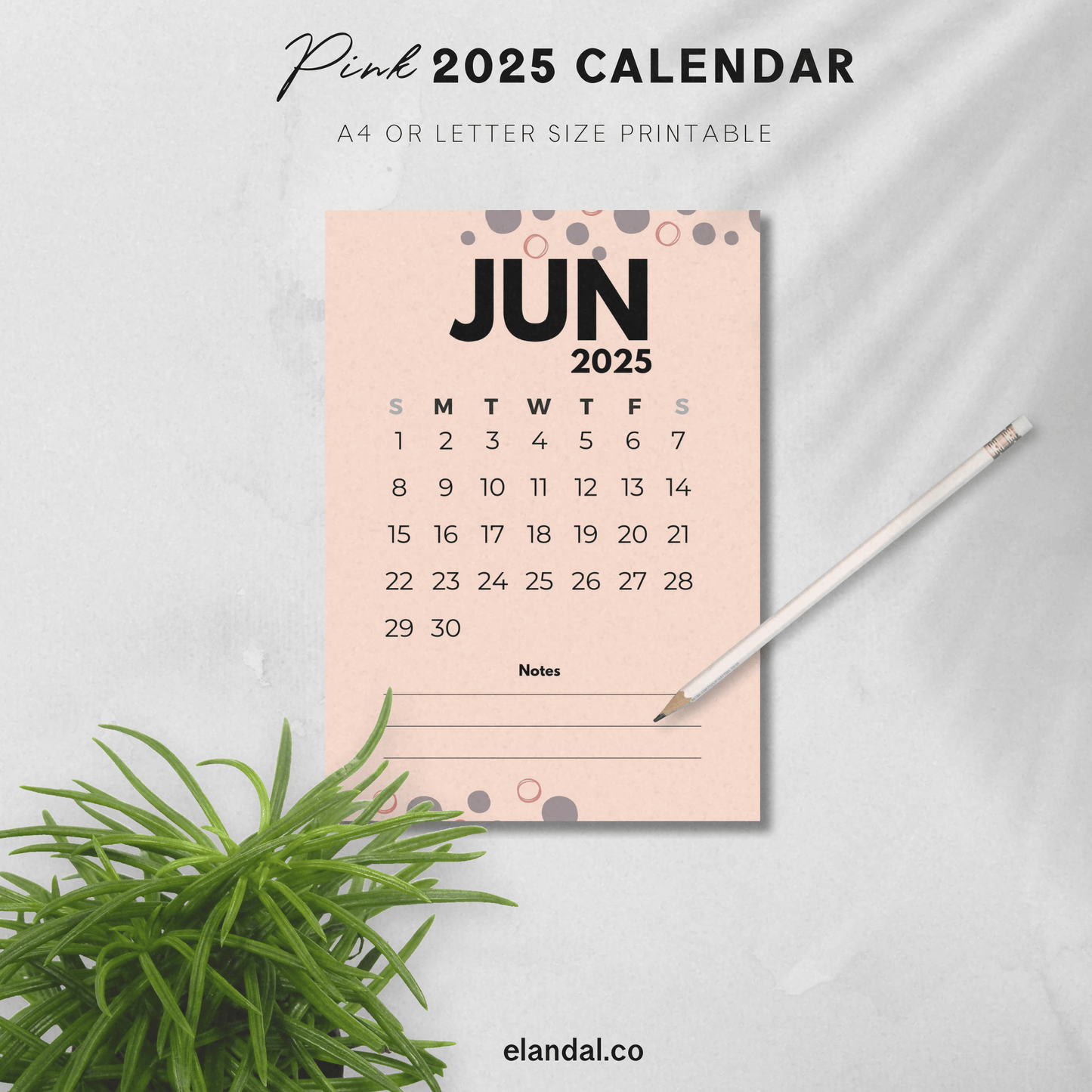 2025 Printable Pink Aesthetic Abstract Design Calendar