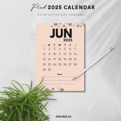 2025 Printable Pink Aesthetic Abstract Design Calendar
