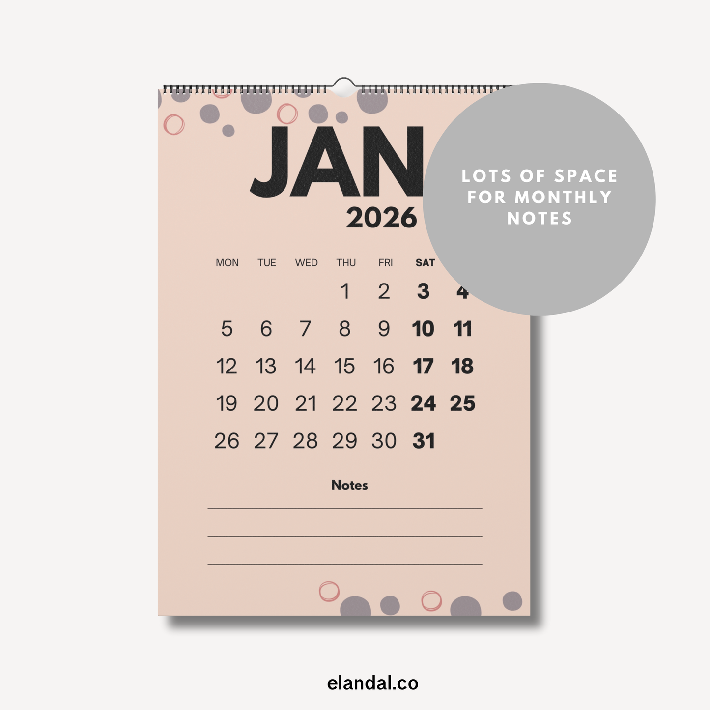 2026 Pink Abstract Wall Calendar