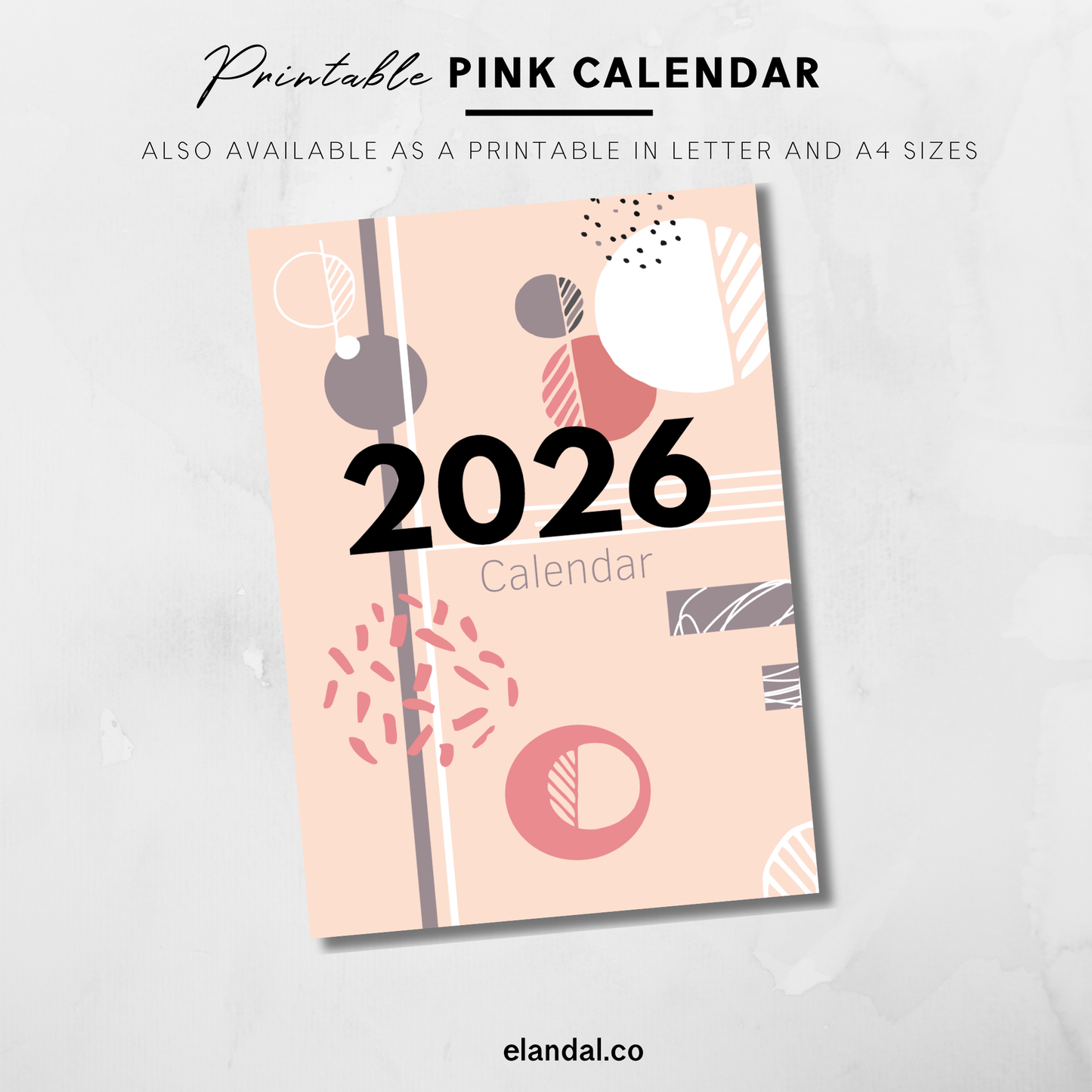 2026 Pink Abstract Wall Calendar