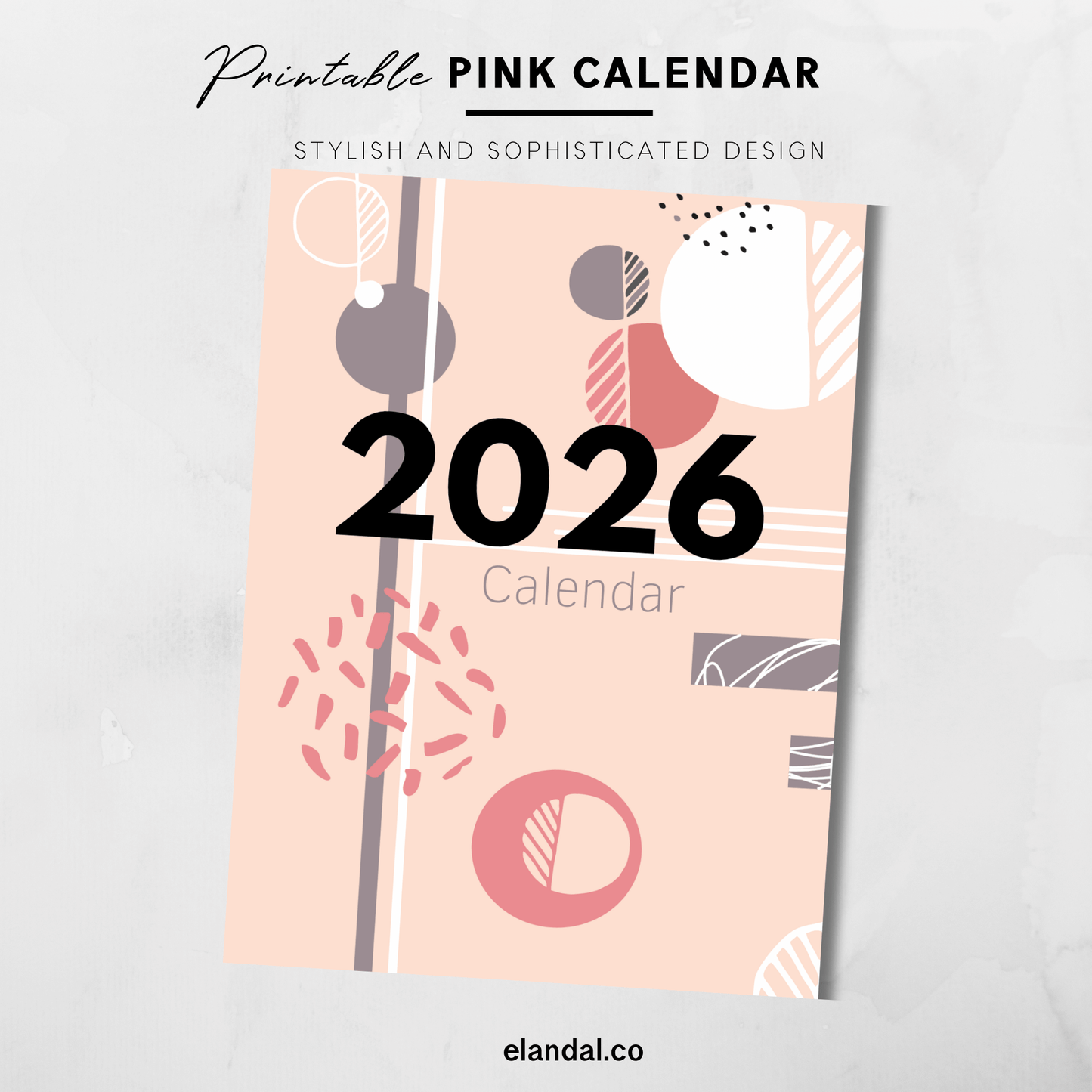Calendario imprimible de diseño abstracto en color rosa para 2025