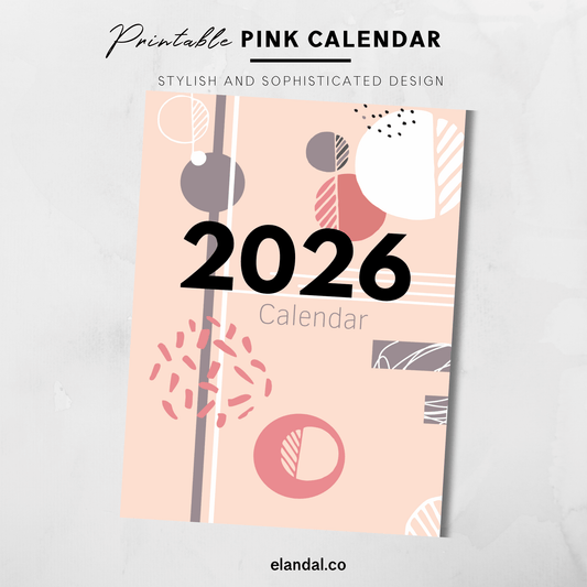 2026 Printable Pink Aesthetic Abstract Design Calendar