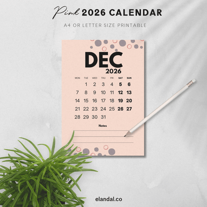 Calendario imprimible de diseño abstracto en color rosa para 2025