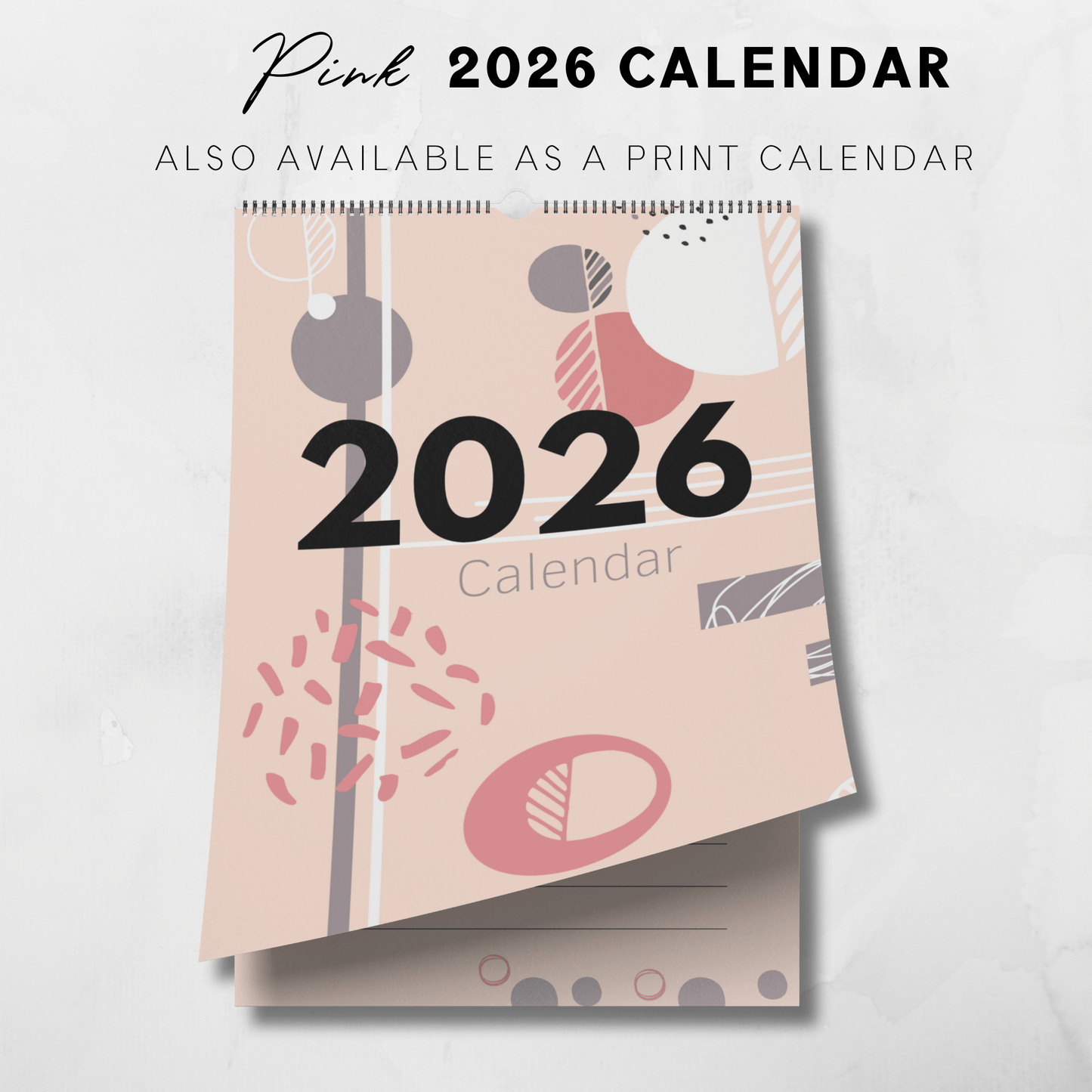 Calendario imprimible de diseño abstracto en color rosa para 2025