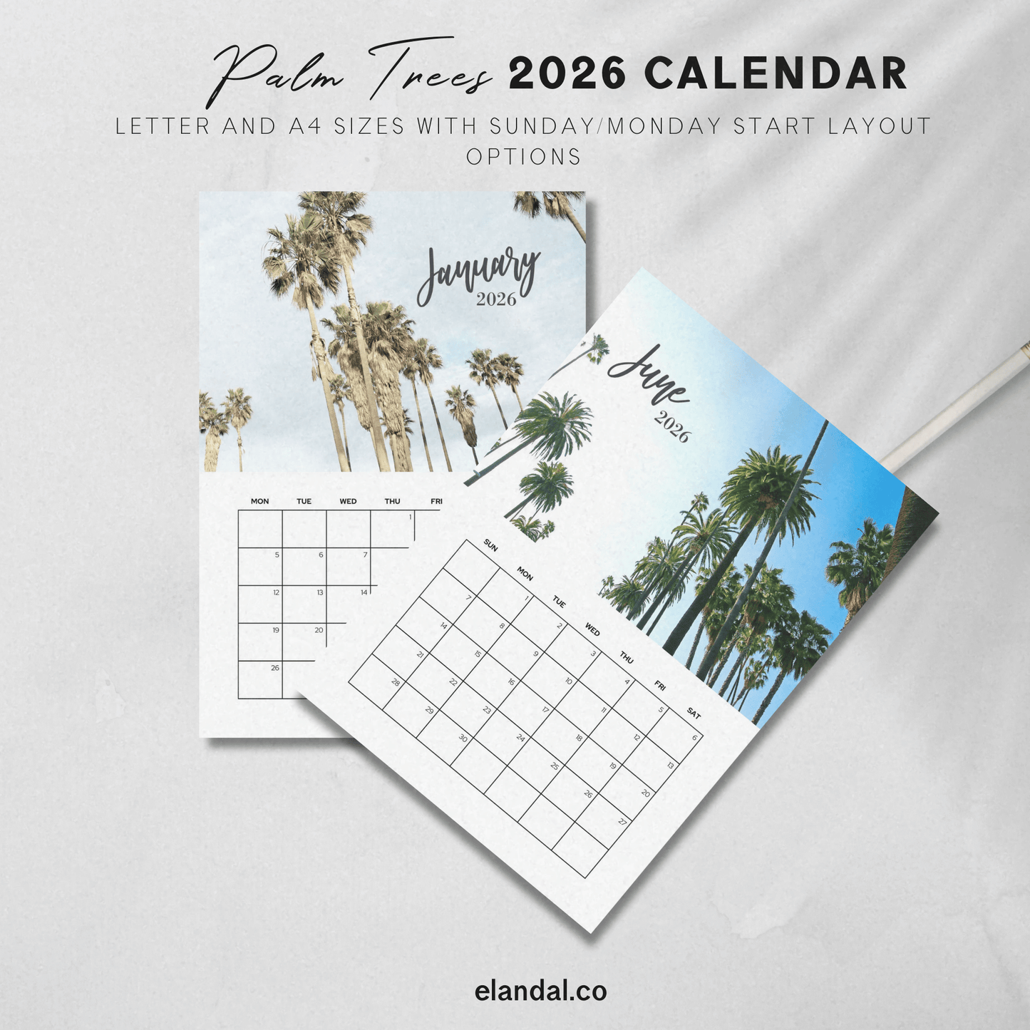 2026 Printable Palm Tree Vertical Calendar