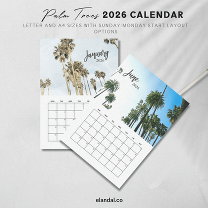 2026 Printable Palm Tree Vertical Calendar