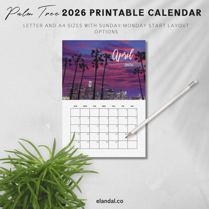 2026 Printable Palm Tree Vertical Calendar