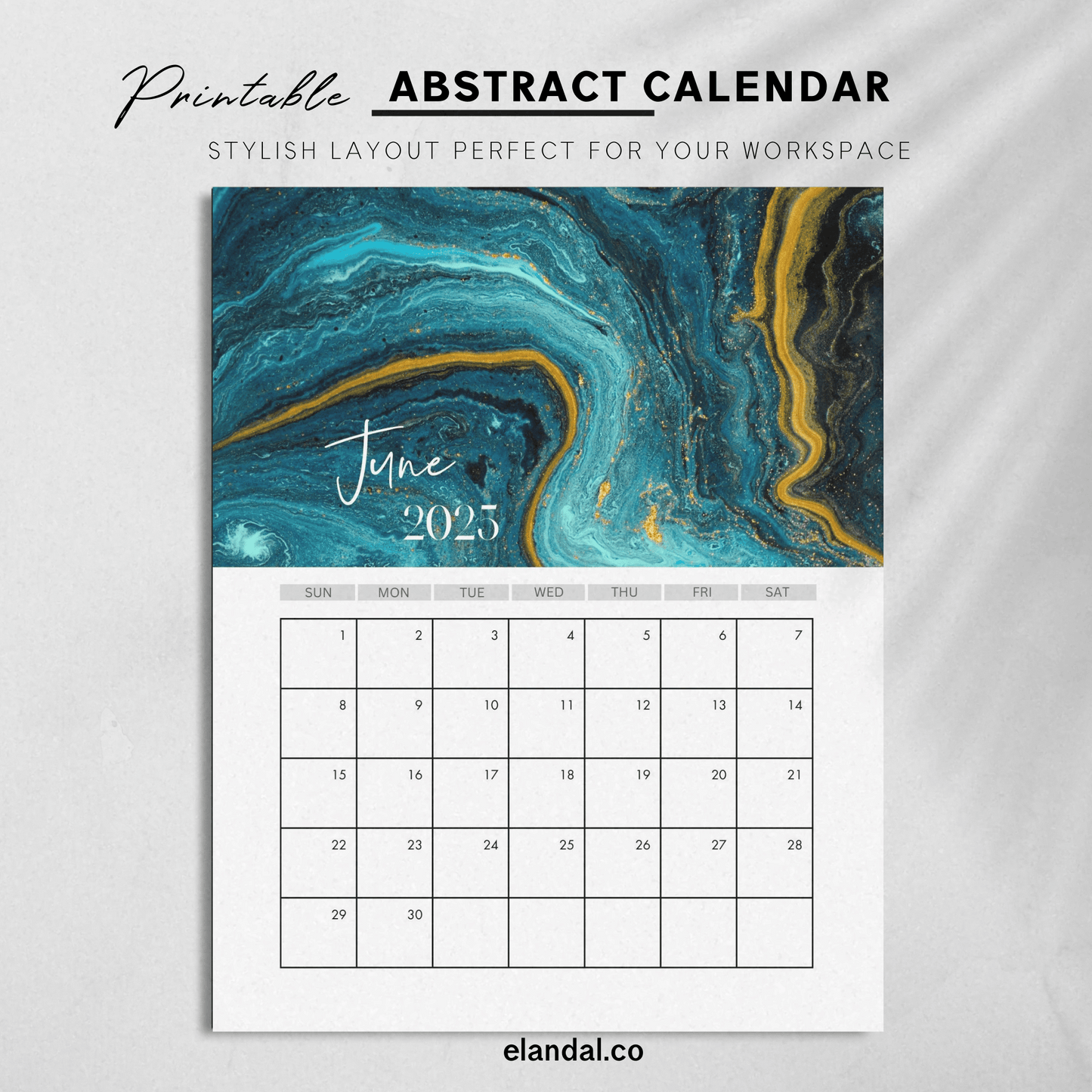 Calendario mensual vertical imprimible de arte abstracto 2025