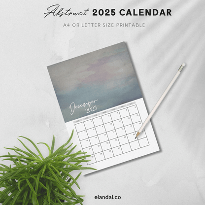 Calendario mensual vertical imprimible de arte abstracto 2025